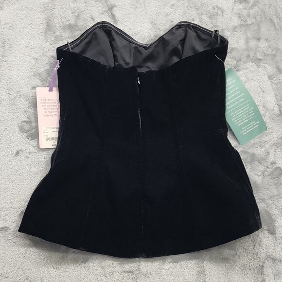 NEW Johnny Wujek Top Womens 5 Juniors Black Velvet Strapless Corset Bustier - Picture 2 of 13